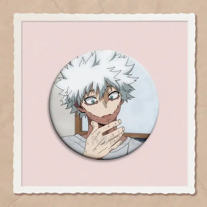 Circular my hero academia dabi button pin featuring detailed illustration of anime character with spiky white hair and green eyes