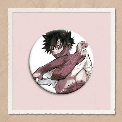Circular hero academia dabi button pin featuring anime character with spiky black hair and bandaged arms