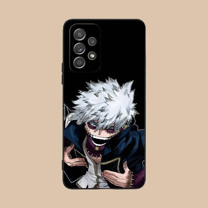 Black samsung galaxy 5g phone case featuring vibrant hero academia dabi illustration on the back side