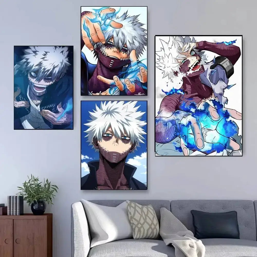 Four framed anime wall art prints of katsuki bakugo from my hero academia with vibrant blue energy effects