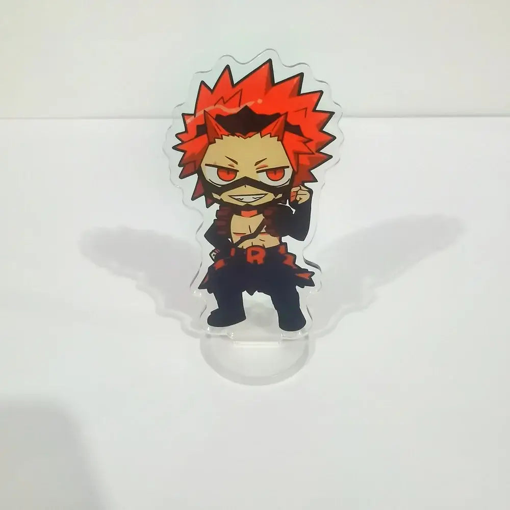 Clear acrylic figure stand featuring a red-haired chibi hero academia character for desk decor
