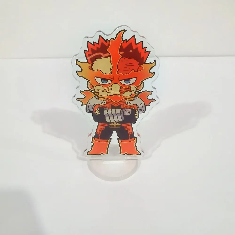 My hero academia deku acrylic figure stand featuring a chibi character with fiery hair and blue eyes for desk decor