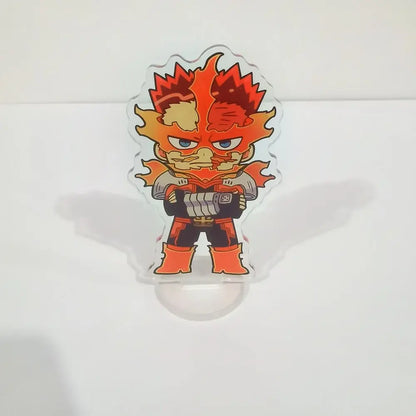 My hero academia deku acrylic figure stand featuring a chibi character with fiery hair and blue eyes for desk decor