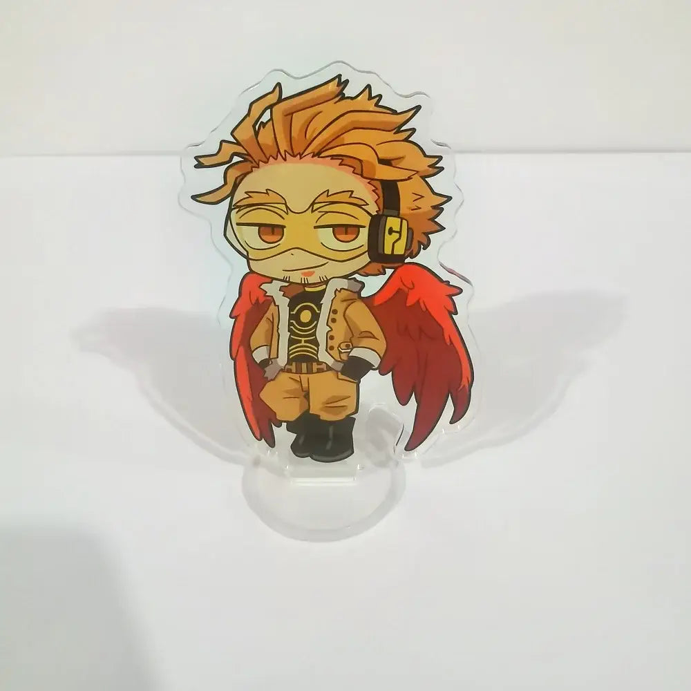 Orange-haired my hero academia deku acrylic figure stand with red wings and headphones for desk decor