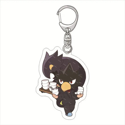 My hero academia deku acrylic keychain featuring a black and yellow anime charm with a silver metal clip