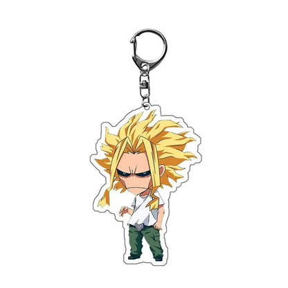 Chibi style all might acrylic keychain in white shirt and green pants made of zinc alloy for hero academia bag charm