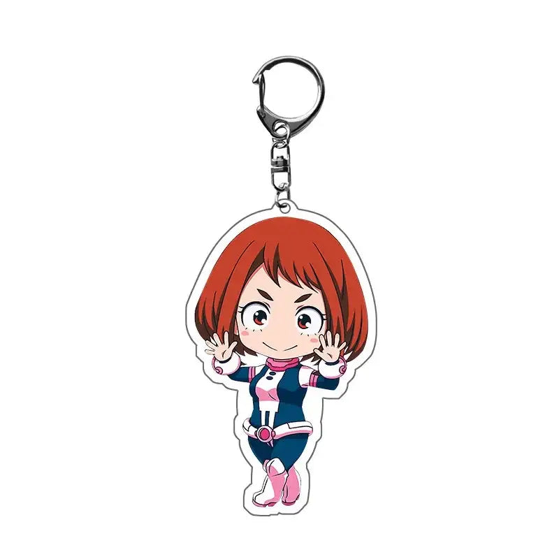 My hero academia deku acrylic keychain with red hair zinc alloy charm in navy blue and pink uniform for bags
