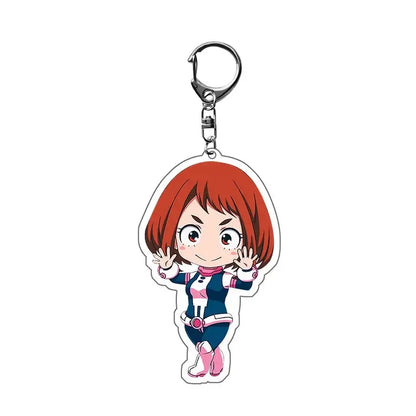 My hero academia deku acrylic keychain with red hair zinc alloy charm in navy blue and pink uniform for bags