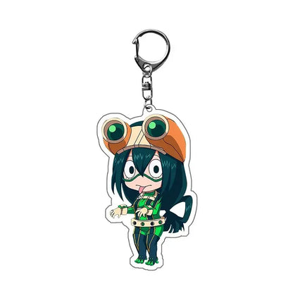 Green and black hero academia deku acrylic keychain with orange goggles made of zinc alloy for cute bag charm