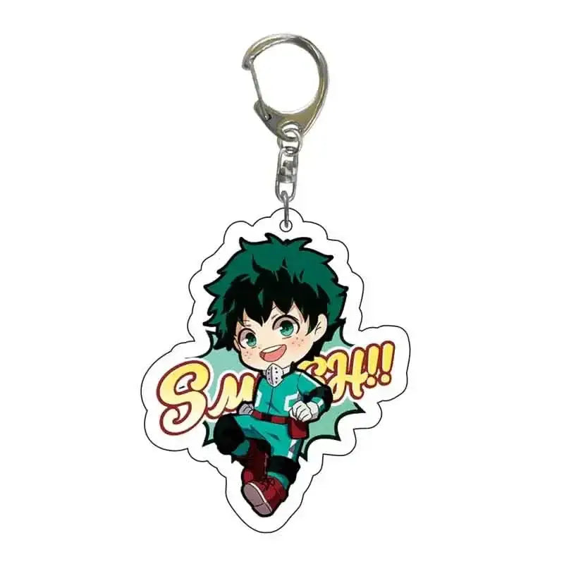 My hero academia deku acrylic keychain featuring a translucent chibi character with green hair and zinc alloy charm