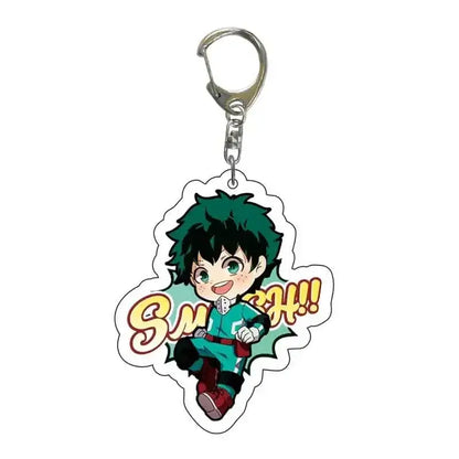 My hero academia deku acrylic keychain featuring a translucent chibi character with green hair and zinc alloy charm