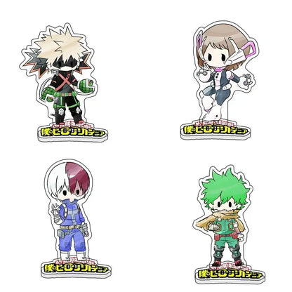 My hero academia deku acrylic standee featuring chibi-style characters with distinct color schemes and outfits