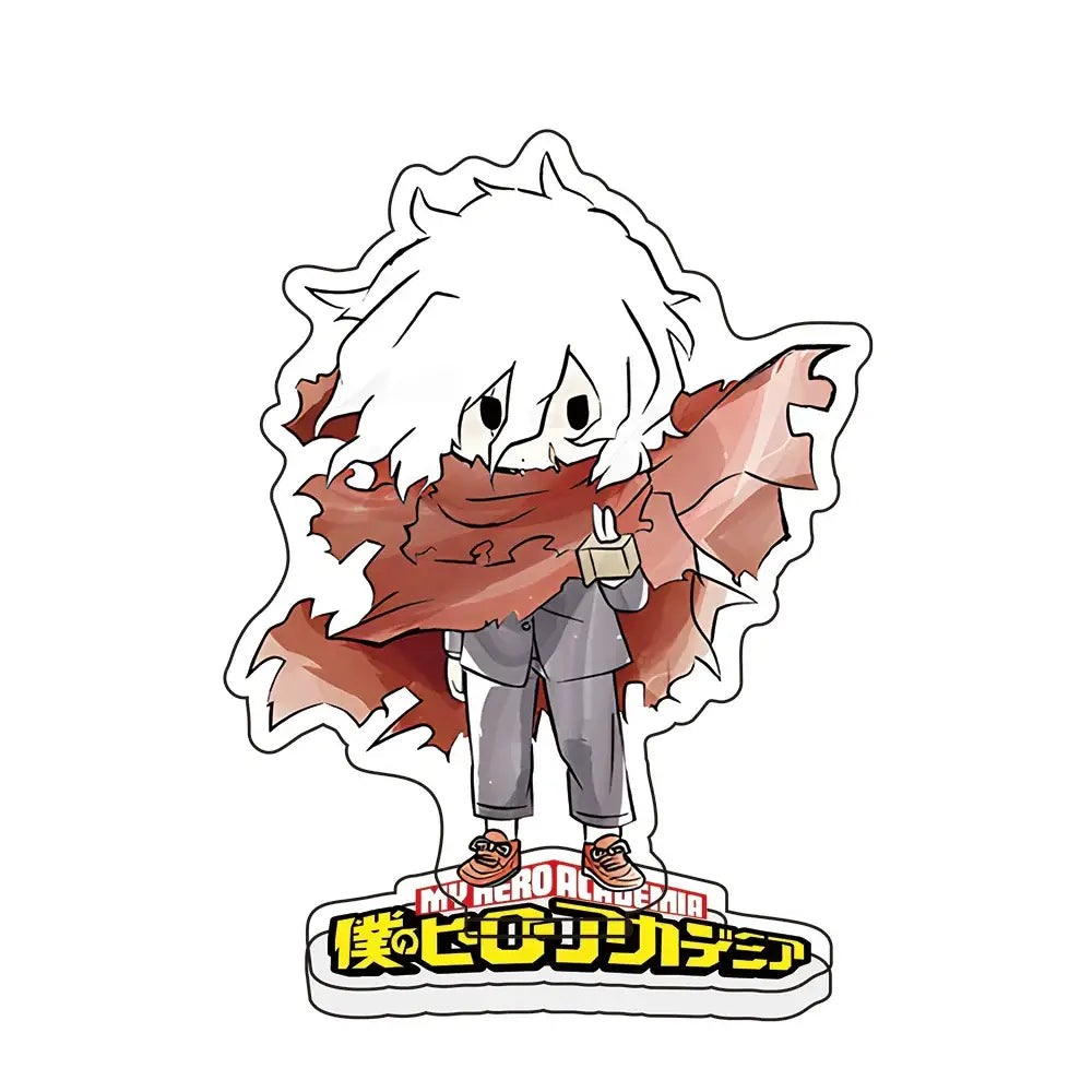 My hero academia deku acrylic standee featuring chibi character with white hair and torn red cape in gray pants