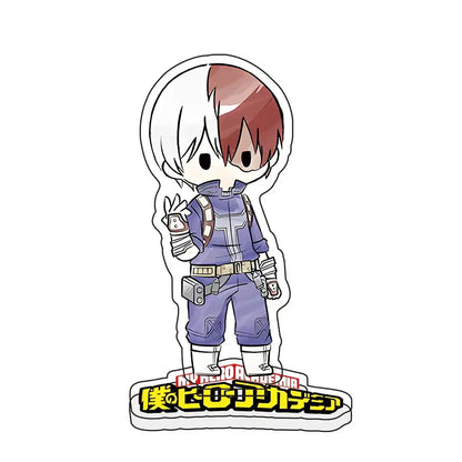Chibi shoto todoroki acrylic standee from my hero academia featuring half-white half-red hair and blue hero uniform