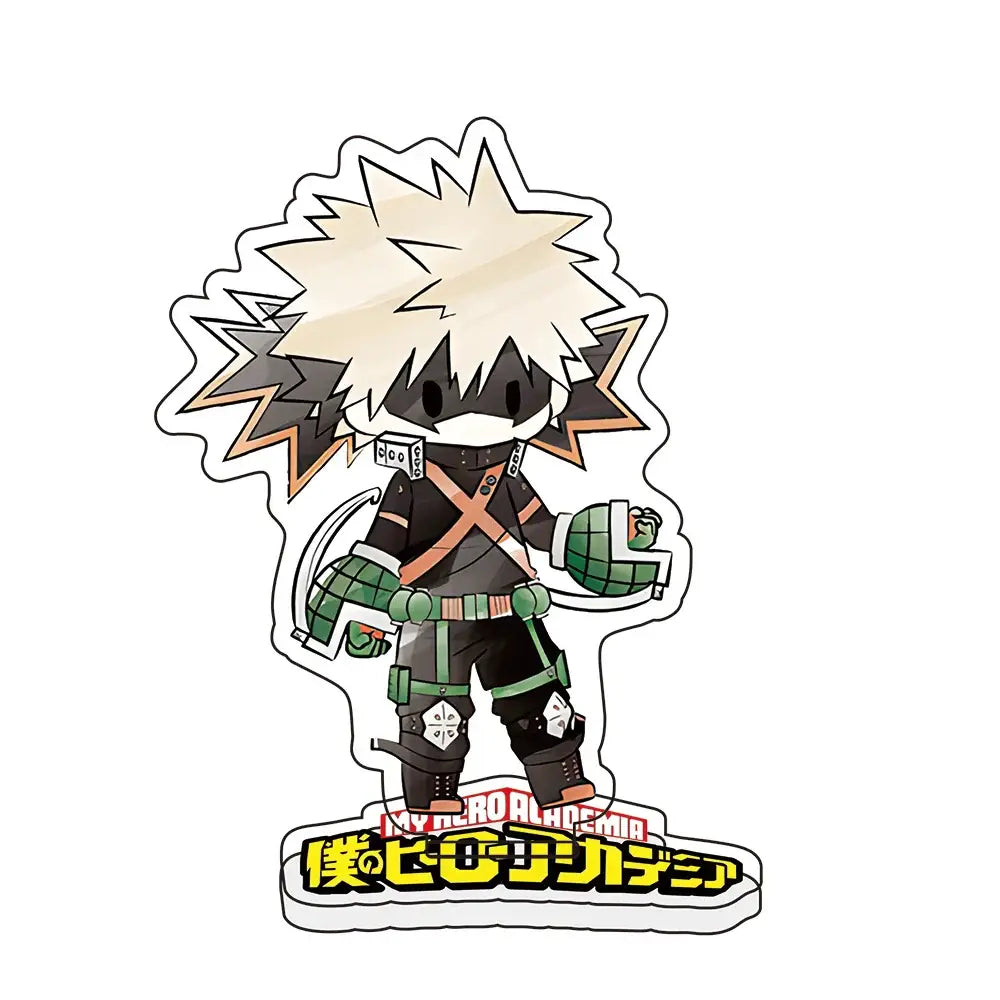 Chibi bakugo in black and green hero academia uniform in acrylic standee anime figure for hero academia fans