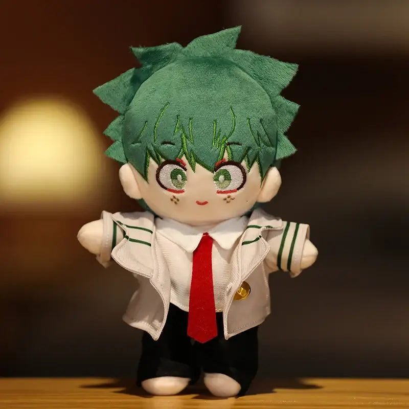 My hero academia deku plush doll with spiky green hair wearing a white jacket soft plush 20cm toy