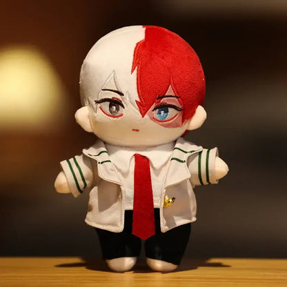 My Hero Academia plush doll featuring a soft plush Deku character with white and red hair wearing a white jacket