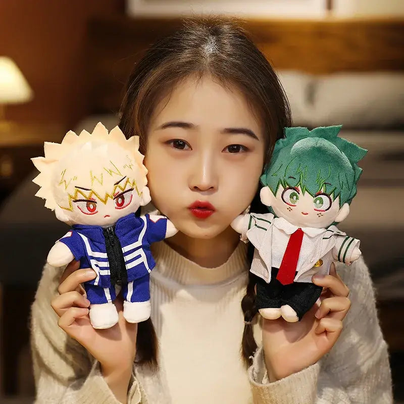 My hero academia deku plush doll 20cm soft plush with spiky blonde hair red eyes and school uniform details