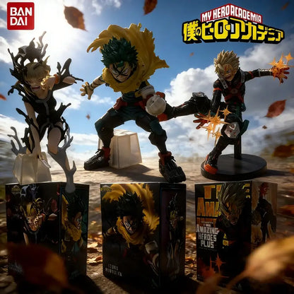 My Hero Academia Deku PVC figure with vibrant yellow, black, red, and orange colors posed mid-fight action scene