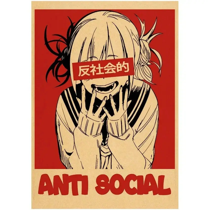 My hero academia deku retro kraft poster wall art features a blonde anime girl with a red and black striped design