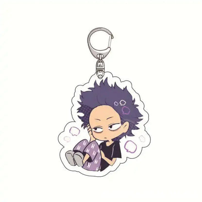 Purple-haired purple hero academia acrylic keychain with silver metal clip lightweight acrylic anime charm