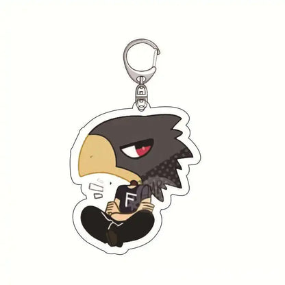 Black and tan chibi style izuku midoriya acrylic keychain with red eyes and silver clip from hero academia anime charm