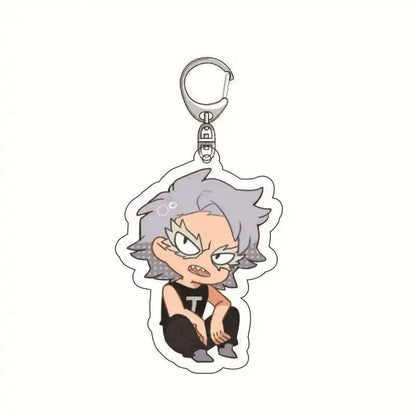 My hero academia izuku midoriya acrylic keychain featuring a silver-haired chibi character with gray spiky hair and angry expression