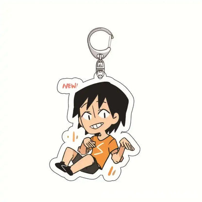 Orange and black hero academia izuku midoriya acrylic keychain with silver metal clip anime charm accessory