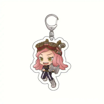 Pink-haired hero academia izuku midoriya acrylic keychain with goggles clear acrylic and silver metal clasp