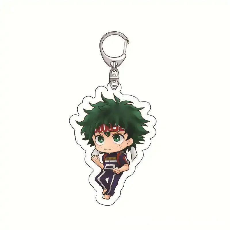 My Hero Academia Izuku Midoriya acrylic keychain with green hair red headband dark blue uniform and silver clip premium acrylic accessory