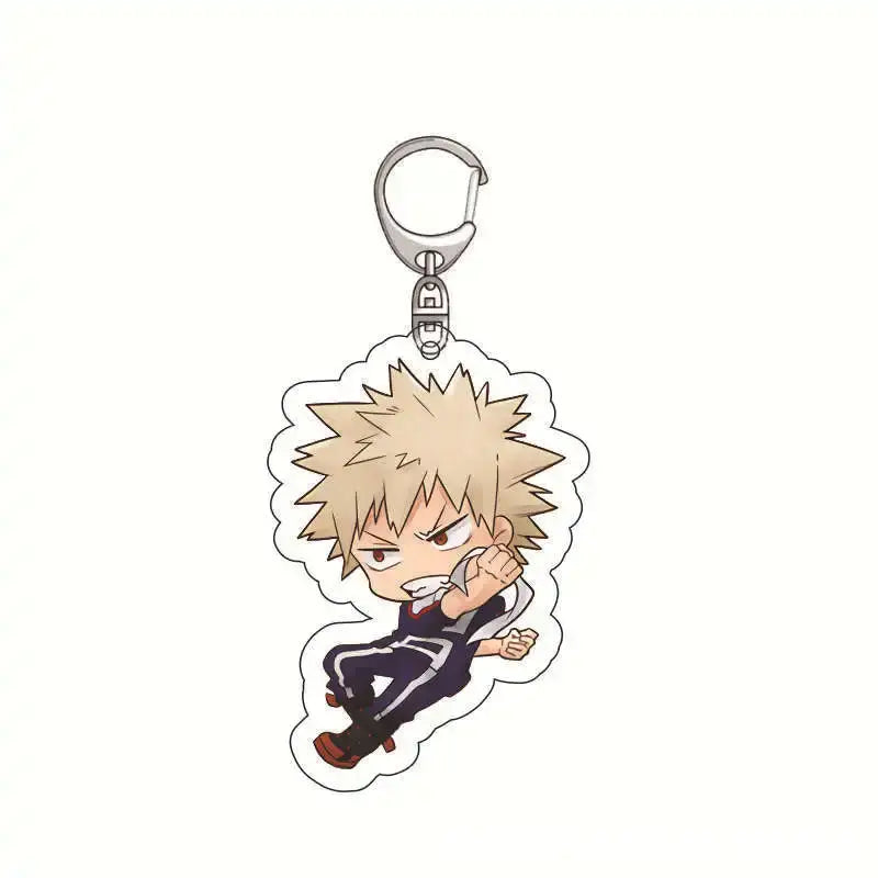 Silver-toned acrylic keychain featuring a chibi izuku midoriya in dark blue uniform from hero academia collection
