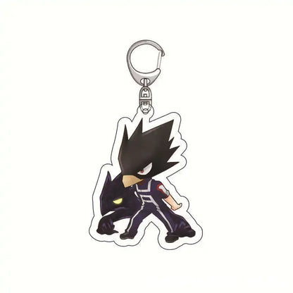 Black and white premium acrylic hero academia keychain featuring chibi Izuku Midoriya with yellow eyes and spiky hair