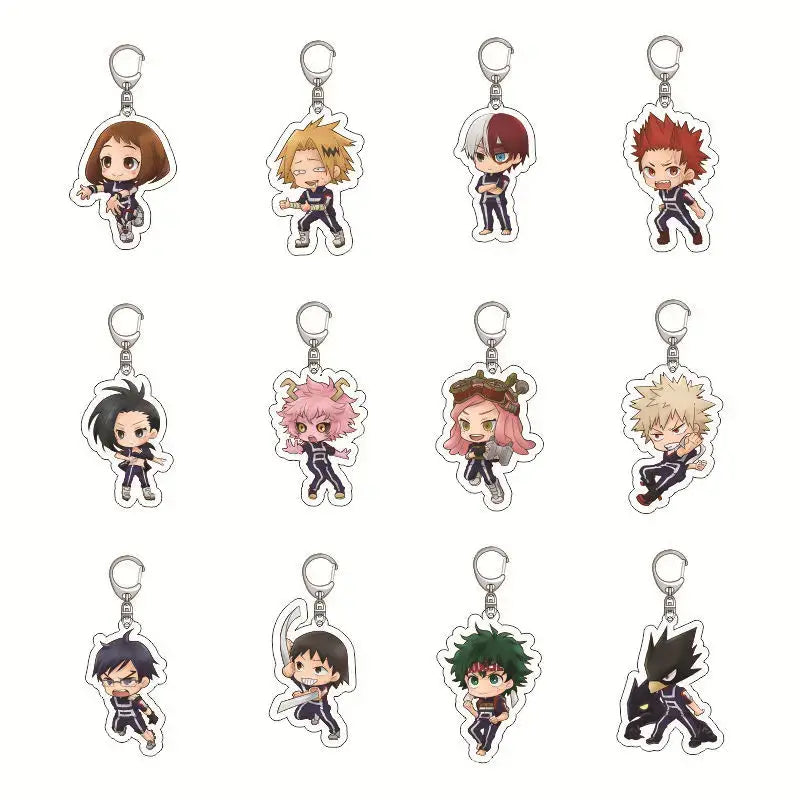 Chibi hero academia izuku midoriya acrylic keychain featuring colorful anime figure on premium transparent acrylic with silver clasp