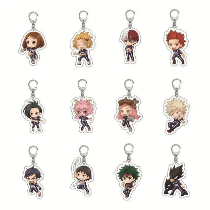 Chibi hero academia izuku midoriya acrylic keychain featuring colorful anime figure on premium transparent acrylic with silver clasp