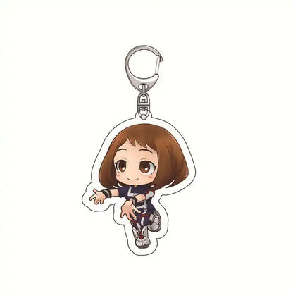 Chibi style premium acrylic keychain of izuku midoriya in blue and white hero academia uniform with silver boots and clip