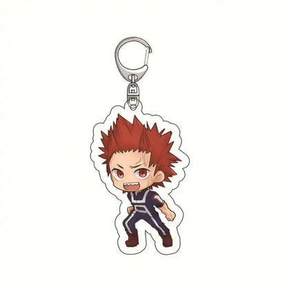 Red-haired chibi style izuku midoriya acrylic keychain in dark blue uniform from my hero academia anime accessory
