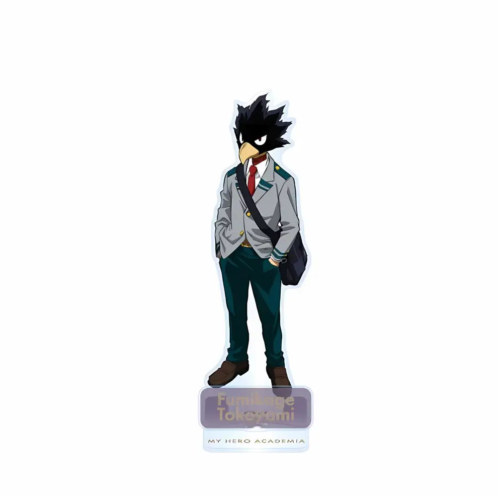Black-feathered fumikage tokoyami gray uniform acrylic stand figure display piece from my hero academia izuku midoriya collection