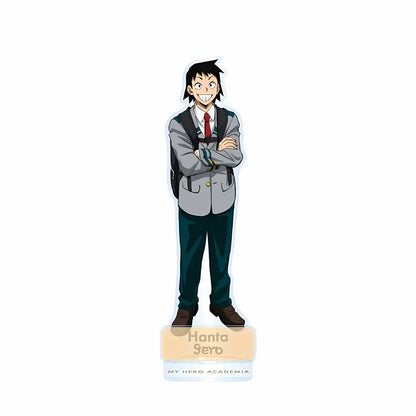Gray and black acrylic standee of hanta sero in school uniform with red tie from my hero academia display piece