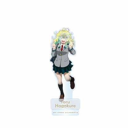 Translucent acrylic standee display piece of izuku midoriya featuring a blonde anime girl in school uniform