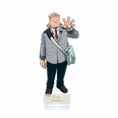 My Hero Academia acrylic standee of Koji Koda in gray and green uniform with red tie and brown shoes display piece