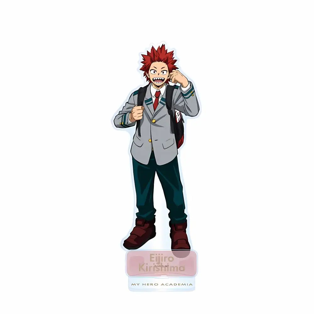 Red-haired eijiro kirishima in gray and green school uniform acrylic standee for my hero academia izuku midoriya display piece