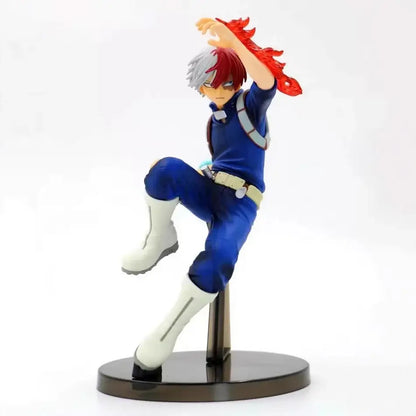 My hero academia izuku midoriya 11cm pvc figure with blue white design and red flame hairpiece on black base
