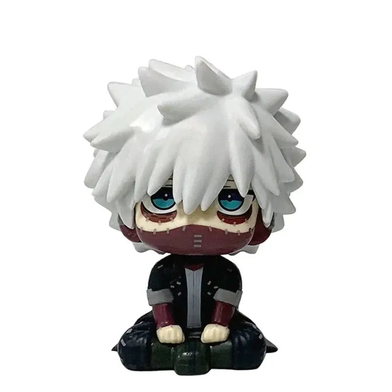My Hero Academia Izuku Midoriya PVC figure with white hair blue eyes stitched mask and black outfit in seated pose