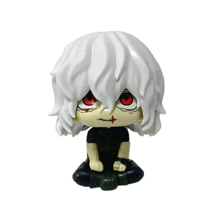 White-haired red-eyed my hero academia izuku midoriya pvc figure with stitched facial features and black clothing