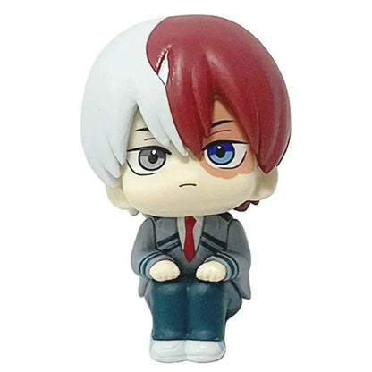Chibi style shoto todoroki anime figure from hero academia with half red white hair in gray uniform for midoriya izuku fans