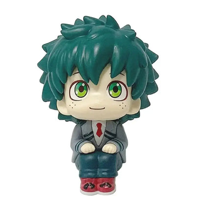 My hero academia midoriya izuku anime figure chibi style pvc with teal hair green eyes and gray school uniform