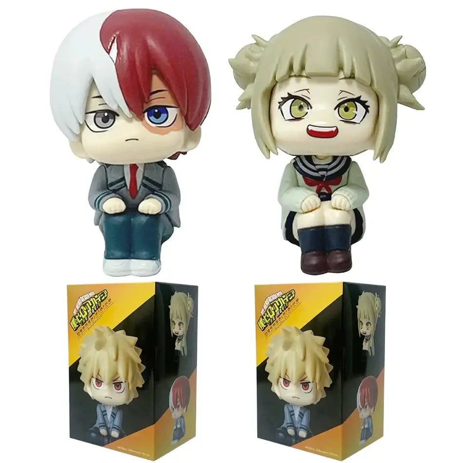 My hero academia chibi anime figure set featuring shoto todoroki with half-white half-red hair and himiko toga in sailor outfit