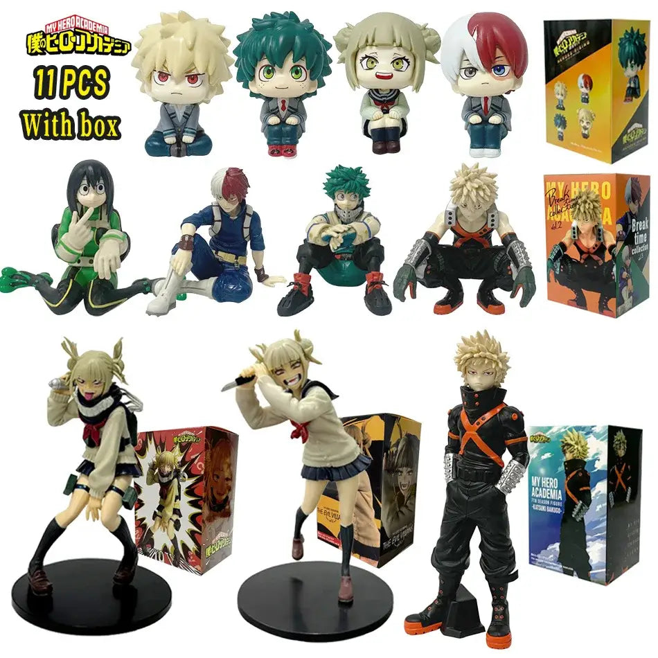 My Hero Academia Midoriya Izuku anime figure collection in vibrant green red black white and blue PVC with detailed poses