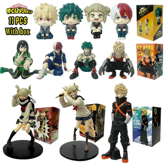 My Hero Academia Midoriya Izuku anime figure collection in vibrant green red black white and blue PVC with detailed poses