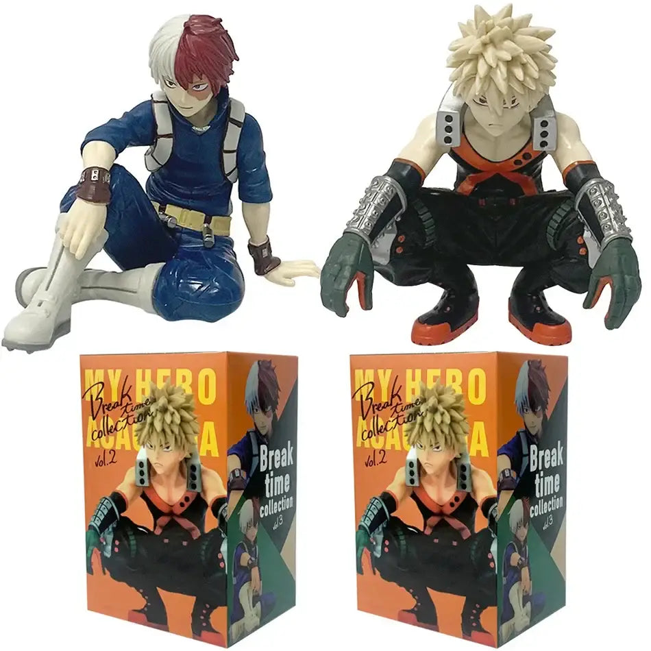 Two hero academia anime figures midoriya izuku pvc figure with half white red hair and blonde spiky hair poses